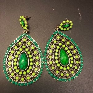 Large green fashion stone statement earrings